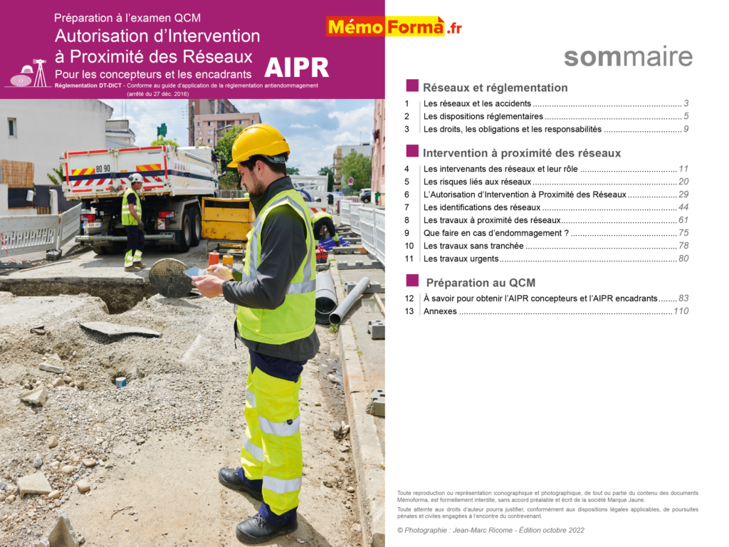 Support formateur – Préparation à l’examen CQM Autorisation d’Intervention à Proximité des Réseaux pour les concepteurs et les encadrants - MémoForma.fr