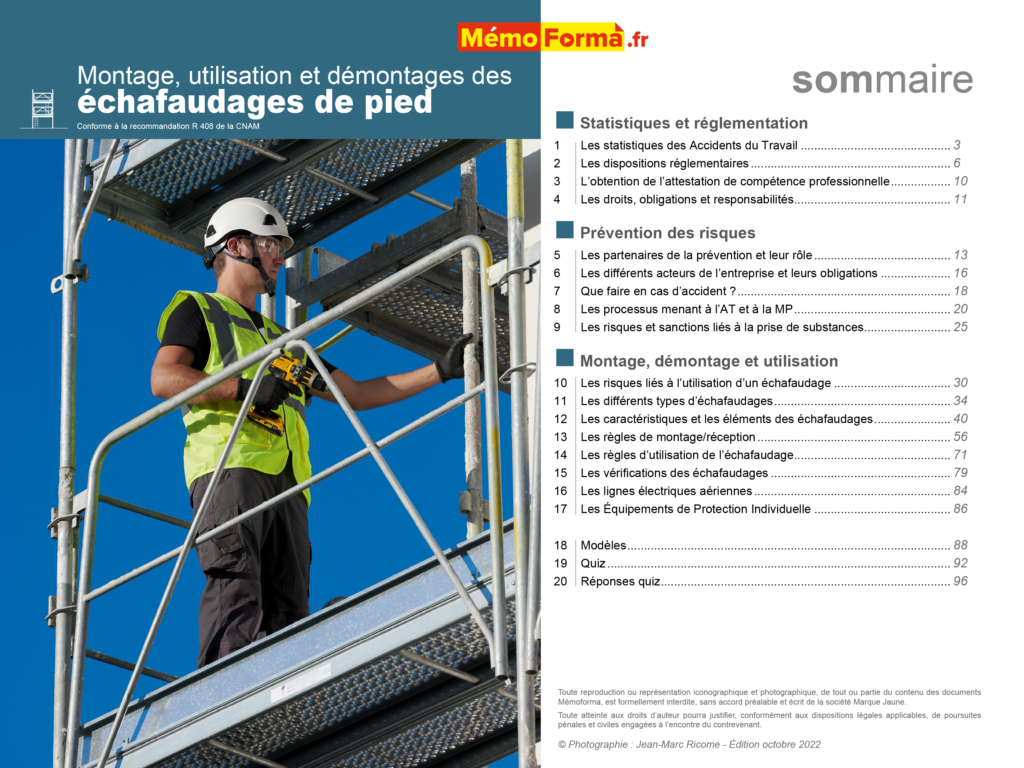 Support formateur – Montage, utilisation et démontage des échafaudages de pied - MémoForma.fr