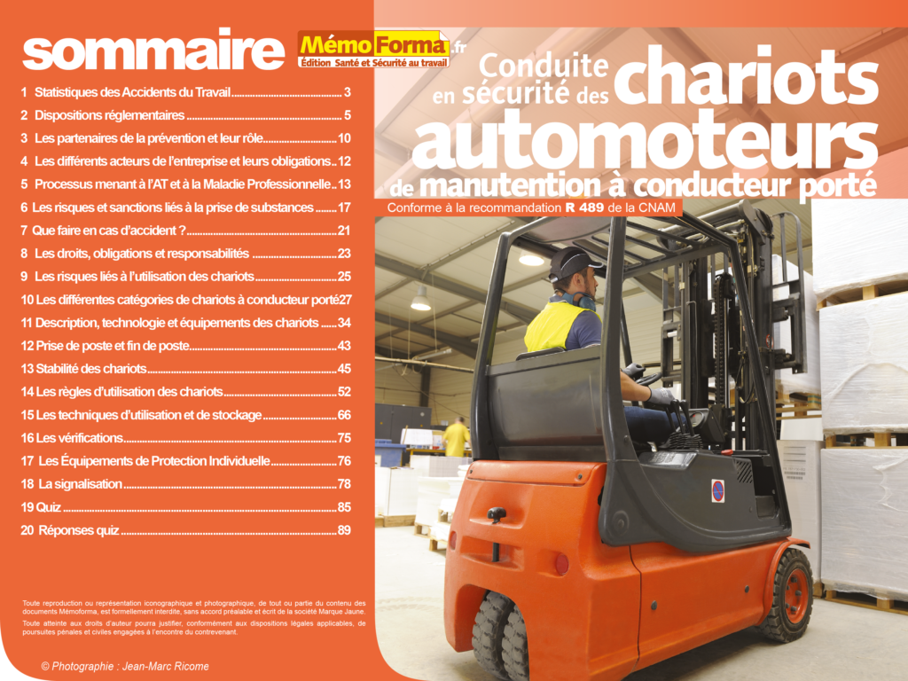Support formateur – Conduite en sécurité des chariots automoteurs de manutention à conducteur porté - MémoForma.fr