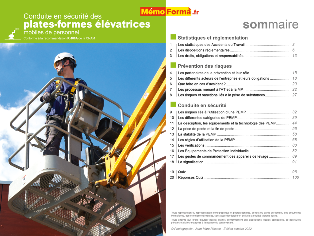 Support formateur – Conduite en sécurité des plates-formes élévatrices mobiles de personnel - MémoForma.fr