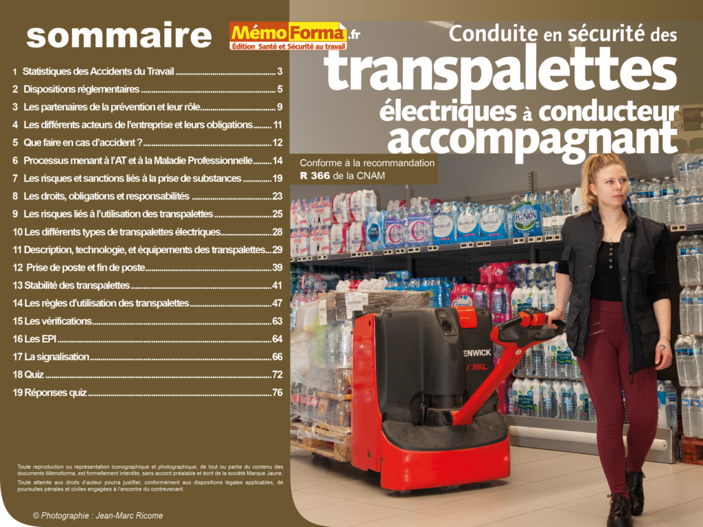 Support formateur – Conduite en sécurité des transpalettes électriques à conducteur accompagnant - MémoForma.fr