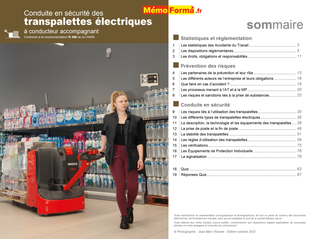Support formateur – Conduite en sécurité des transpalettes électriques à conducteur accompagnant - MémoForma.fr